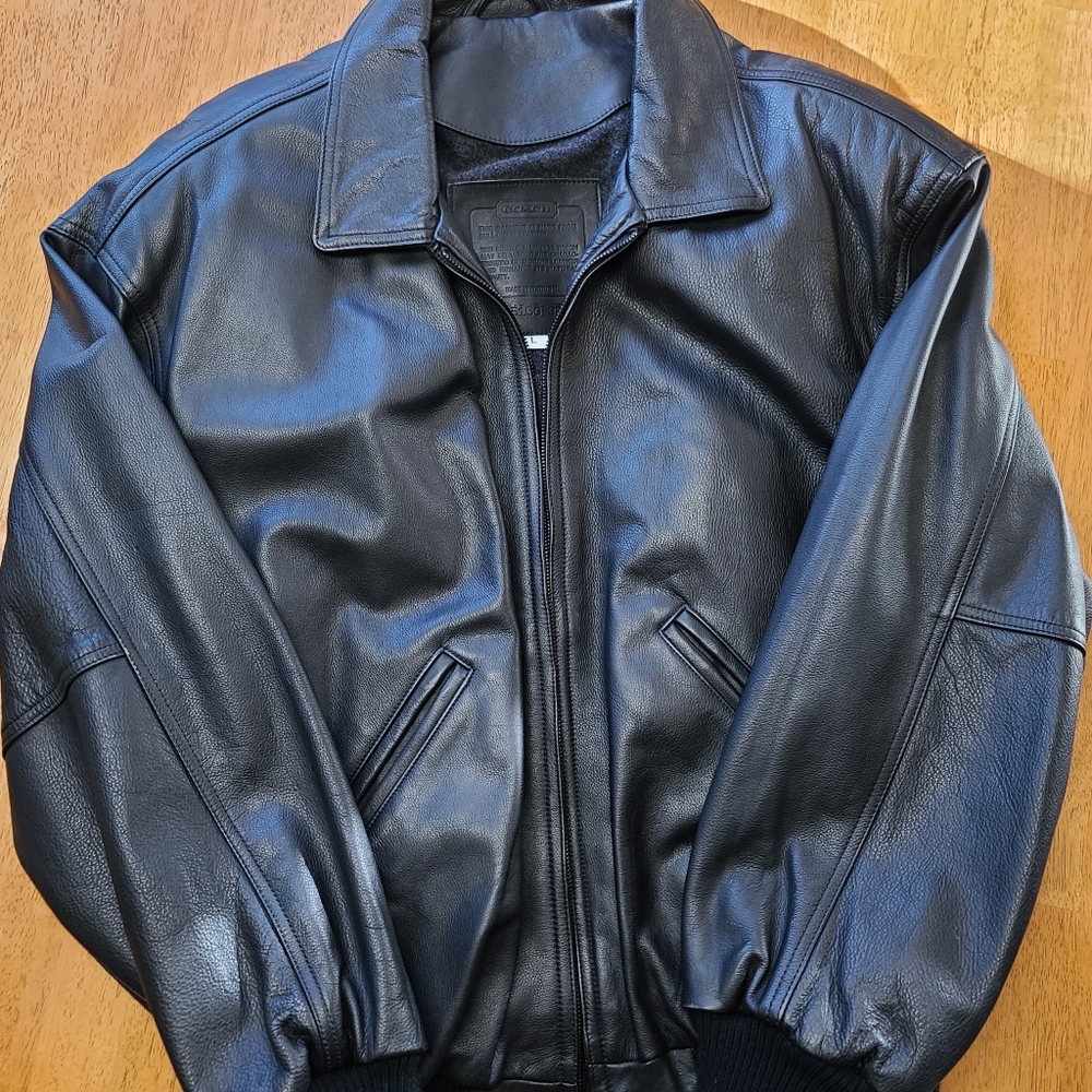 Coach Men’s Black Leather Bomber Varsity Jacket size L